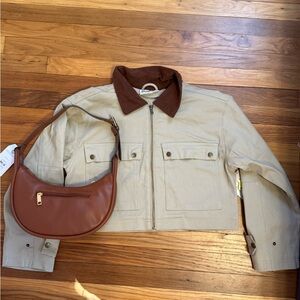 No Boundaries Tan Jacket with Brown Collar